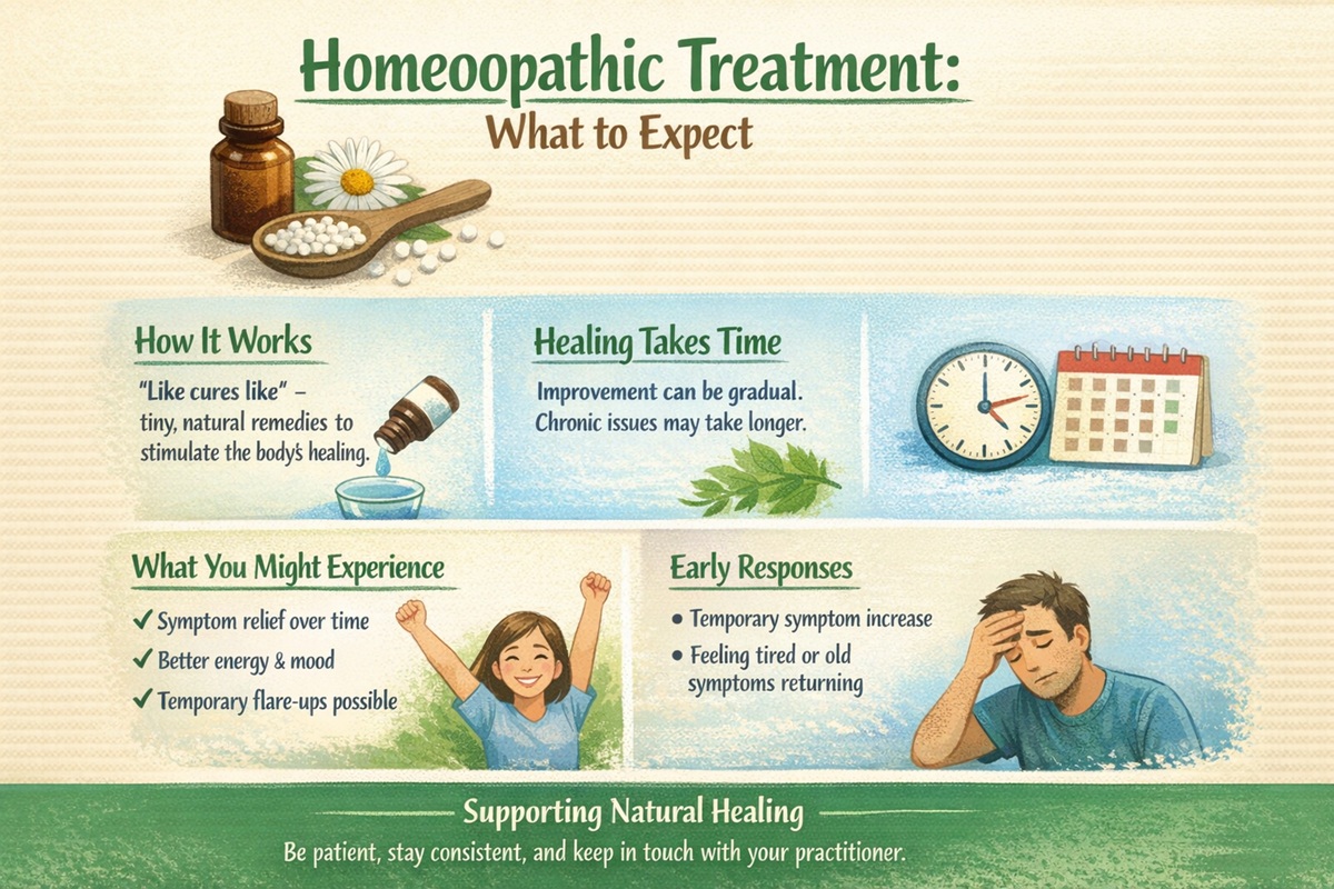 Homeopathy consultation showing natural healing process and gradual improvement